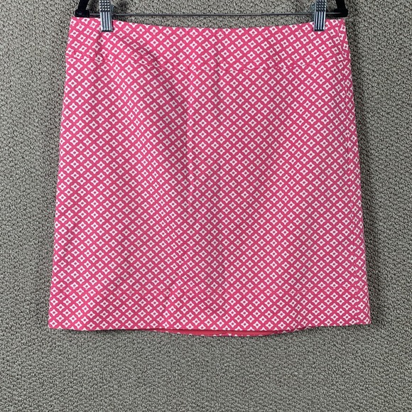 Talbots Womens Mini Skirt 12 Pink Patterned Lined Pencil Straight Work Office - Picture 1 of 8
